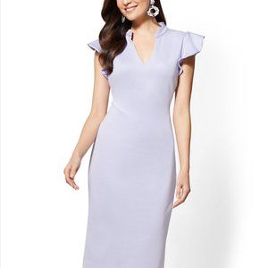 LAVENDER RUFFLED-SLEEVE SHEATH DRESS
